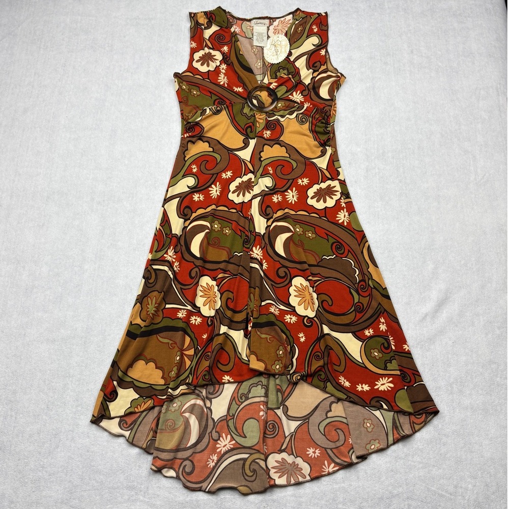 Speechless Dress Womens Large Rust Orange Paisley Floral Retro High Low NWT